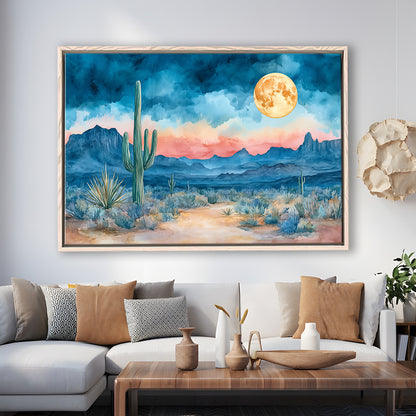 Watercolor Moody Desert Painting Pastel, Framed Canvas Print, Painting Art, Floating Framed Canvas Print Wall Art