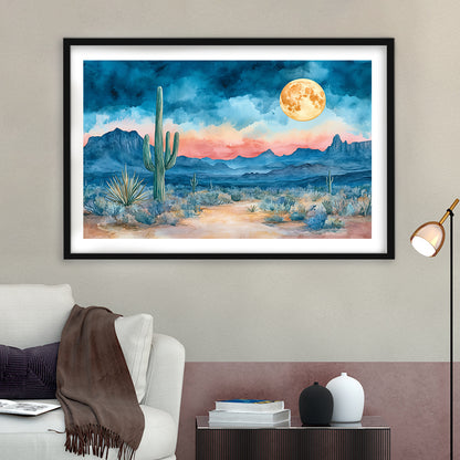 Watercolor Moody Desert Painting Pastel, Framed  Print, Painting Art, Framed Art Print White Border Wall Decor