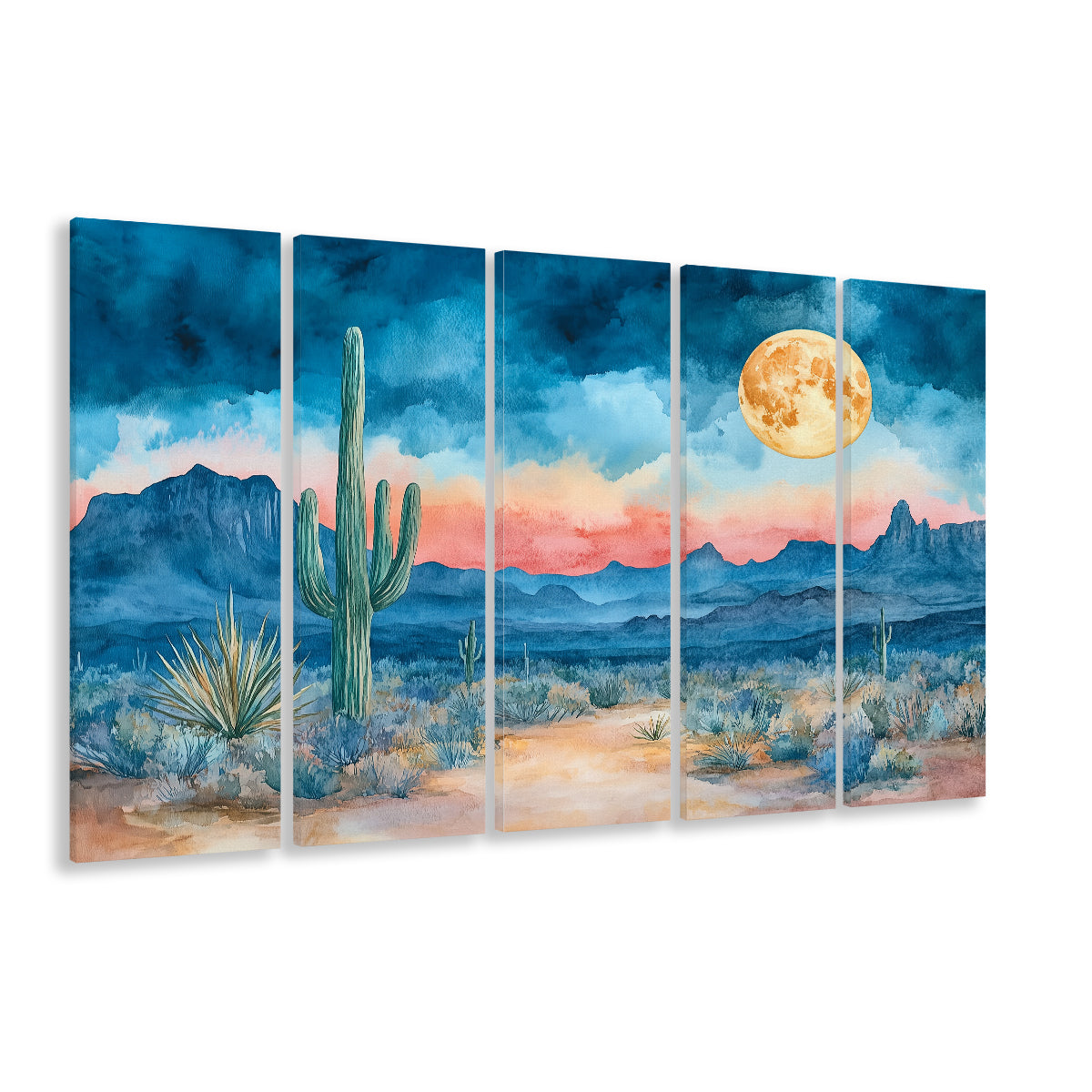 Watercolor Moody Desert Painting Pastel, Canvas Art Print, Painting Art, Multi Panels Canvas Print Wall Art