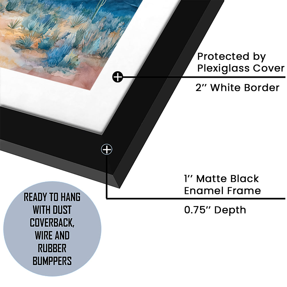 Watercolor Moody Desert Painting Pastel, Framed  Print, Painting Art, Framed Art Print White Border Wall Decor