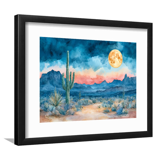 Watercolor Moody Desert Painting Pastel, Framed  Print, Painting Art, Framed Art Print White Border Wall Decor