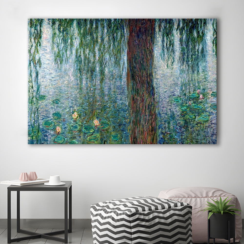 Waterlilies Morning with Weeping Willows Wall Art, Cavas Print Wall Art Hom Decor