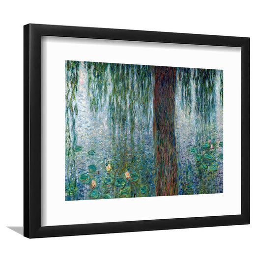 Waterlilies Morning With Weeping Willows Wall Art, Framed Art Print White Border