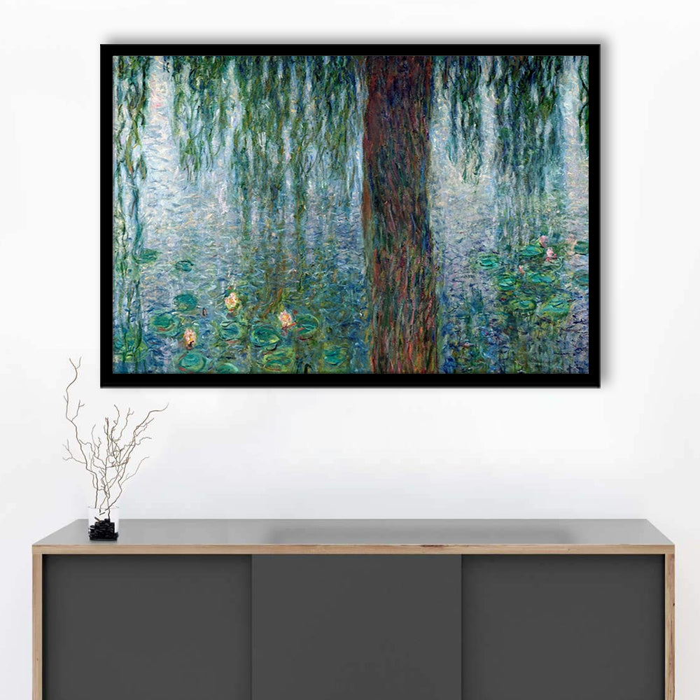 Waterlilies Morning With Weeping Willows Wall Art, Framed Art Print, Picture Framed