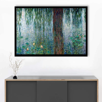 Waterlilies Morning With Weeping Willows Wall Art, Framed Art Print, Picture Framed