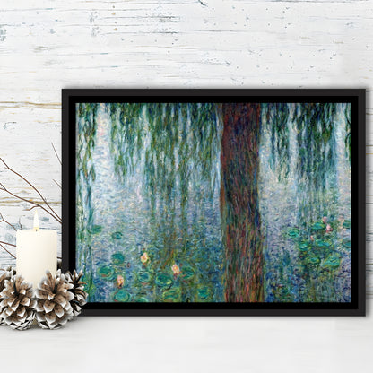 Waterlilies Morning With Weeping Willows Wall Art, Framed Cavas Print, Floating Frame