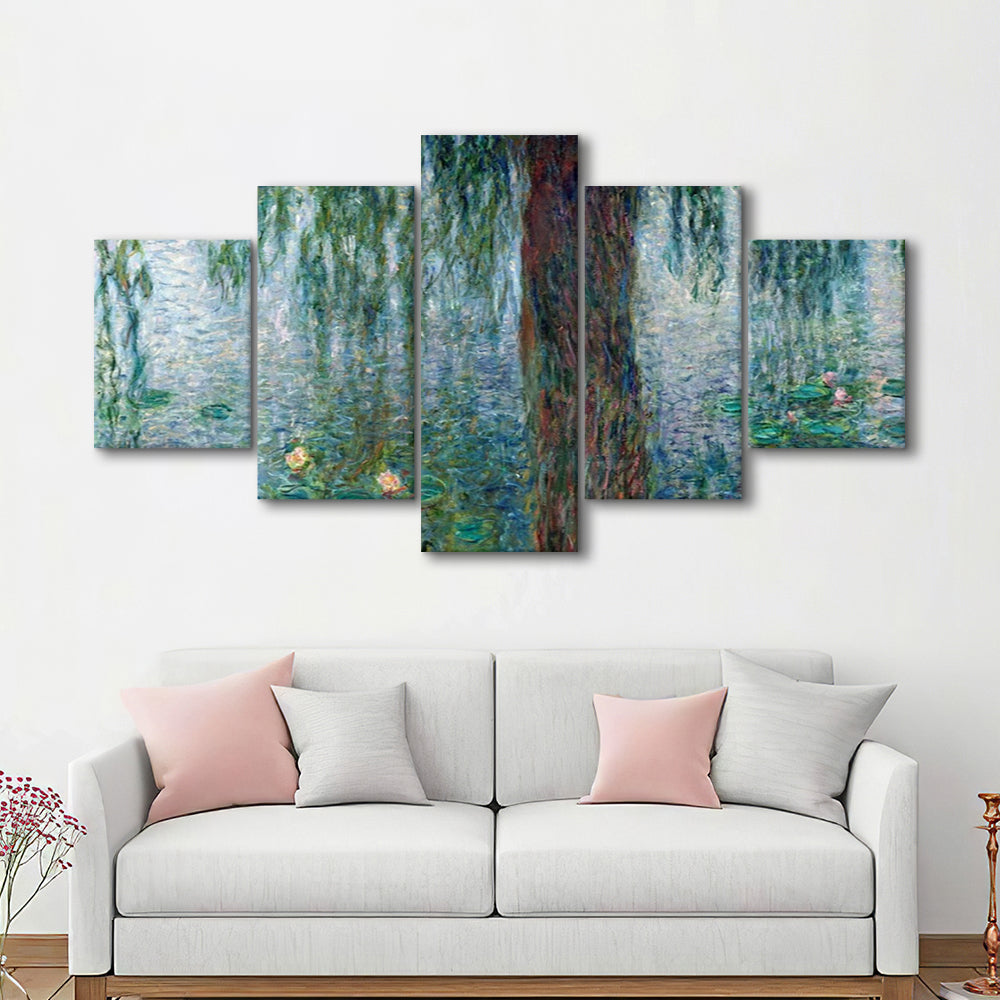 Waterlilies Morning with Weeping Willows Wall Art, 5 Piece Large Cavas Print Wall Art