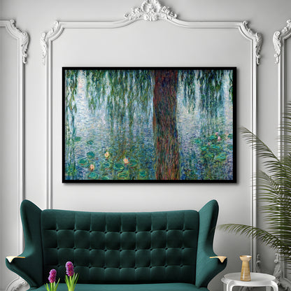 Waterlilies Morning With Weeping Willows Wall Art, Framed Art Print, Picture Framed