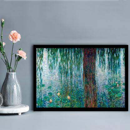 Waterlilies Morning With Weeping Willows Wall Art, Framed Art Print, Picture Framed