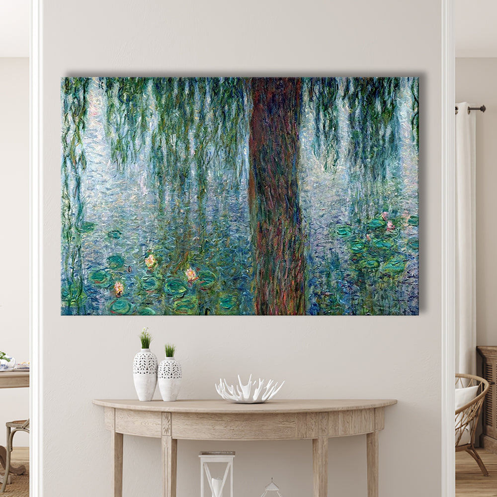 Waterlilies Morning with Weeping Willows Wall Art, Cavas Print Wall Art Hom Decor