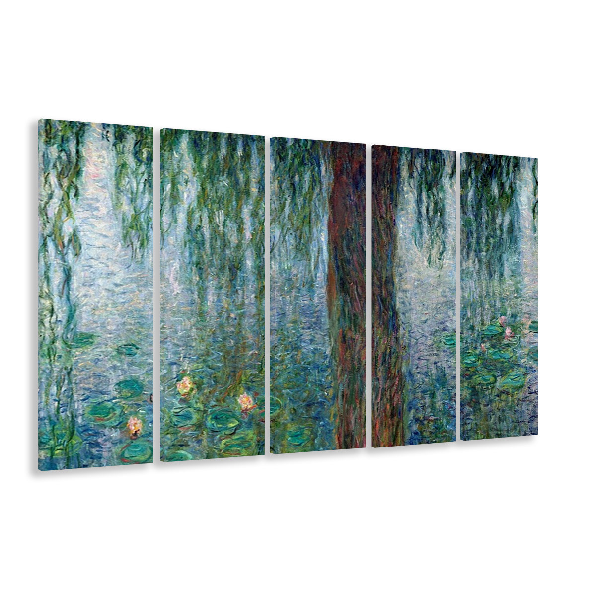 Waterlilies Morning with Weeping Willows Wall Art, 5 Piece B Extra Large Cavas Print Wall Art Decor