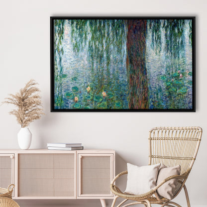 Waterlilies Morning With Weeping Willows Wall Art, Framed Cavas Print, Floating Frame
