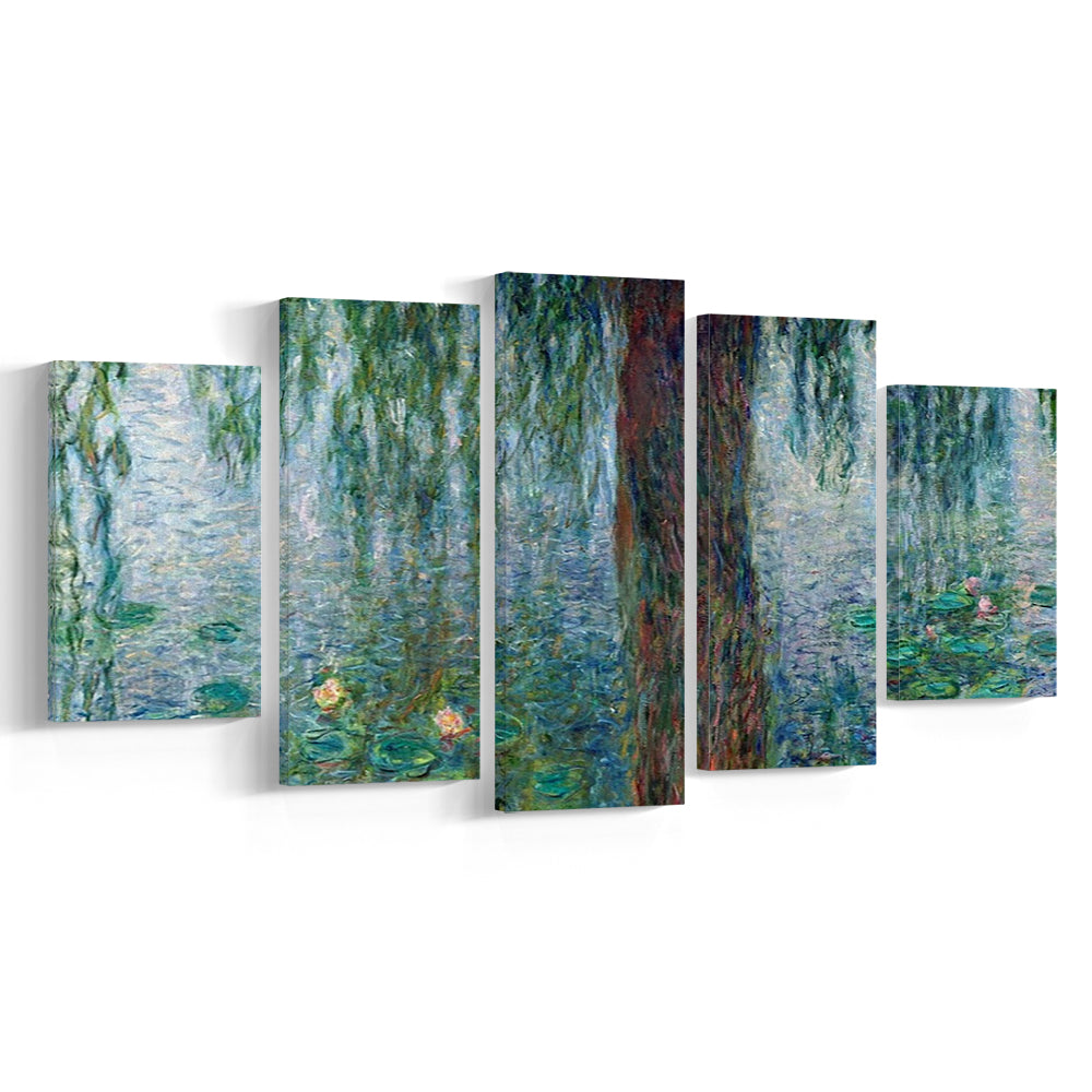 Waterlilies Morning with Weeping Willows Wall Art, 5 Piece Large Cavas Print Wall Art