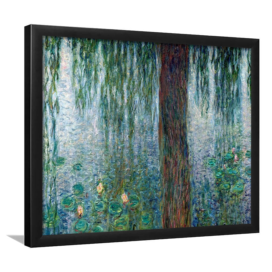 Waterlilies Morning With Weeping Willows Wall Art, Framed Art Print, Picture Framed