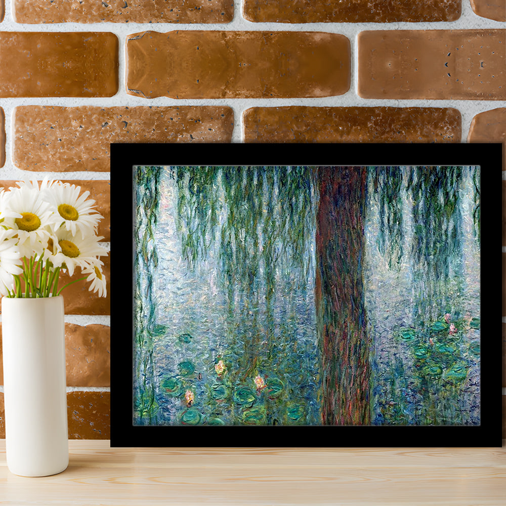 Waterlilies Morning With Weeping Willows Wall Art, Framed Art Print, Picture Framed
