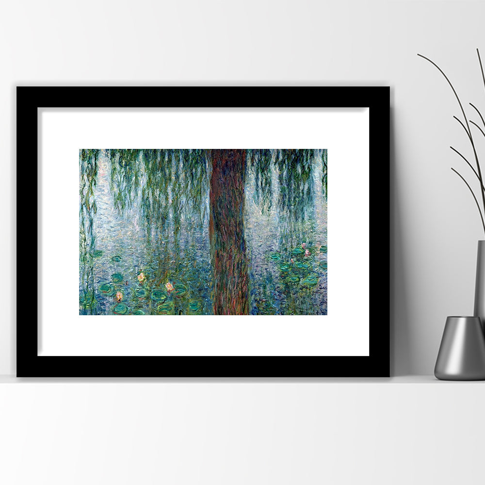 Waterlilies Morning With Weeping Willows Wall Art, Framed Art Print White Border