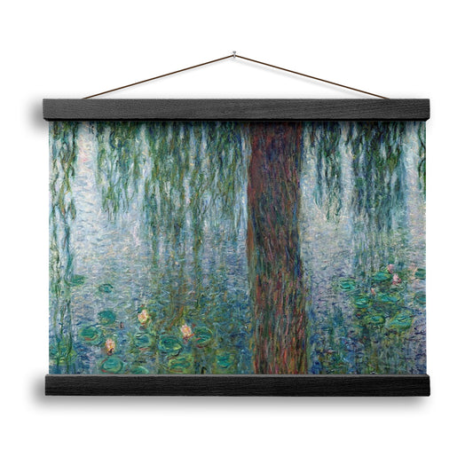 Waterlilies Morning With Weeping Willows Wall Art, Hanging Cavas Print Wall Art, Ready to Hang