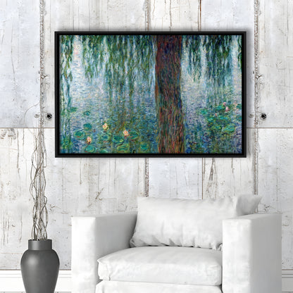 Waterlilies Morning With Weeping Willows Wall Art, Framed Cavas Print, Floating Frame