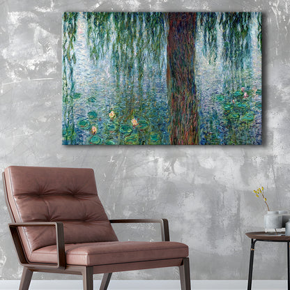 Waterlilies Morning with Weeping Willows Wall Art, Cavas Print Wall Art Hom Decor