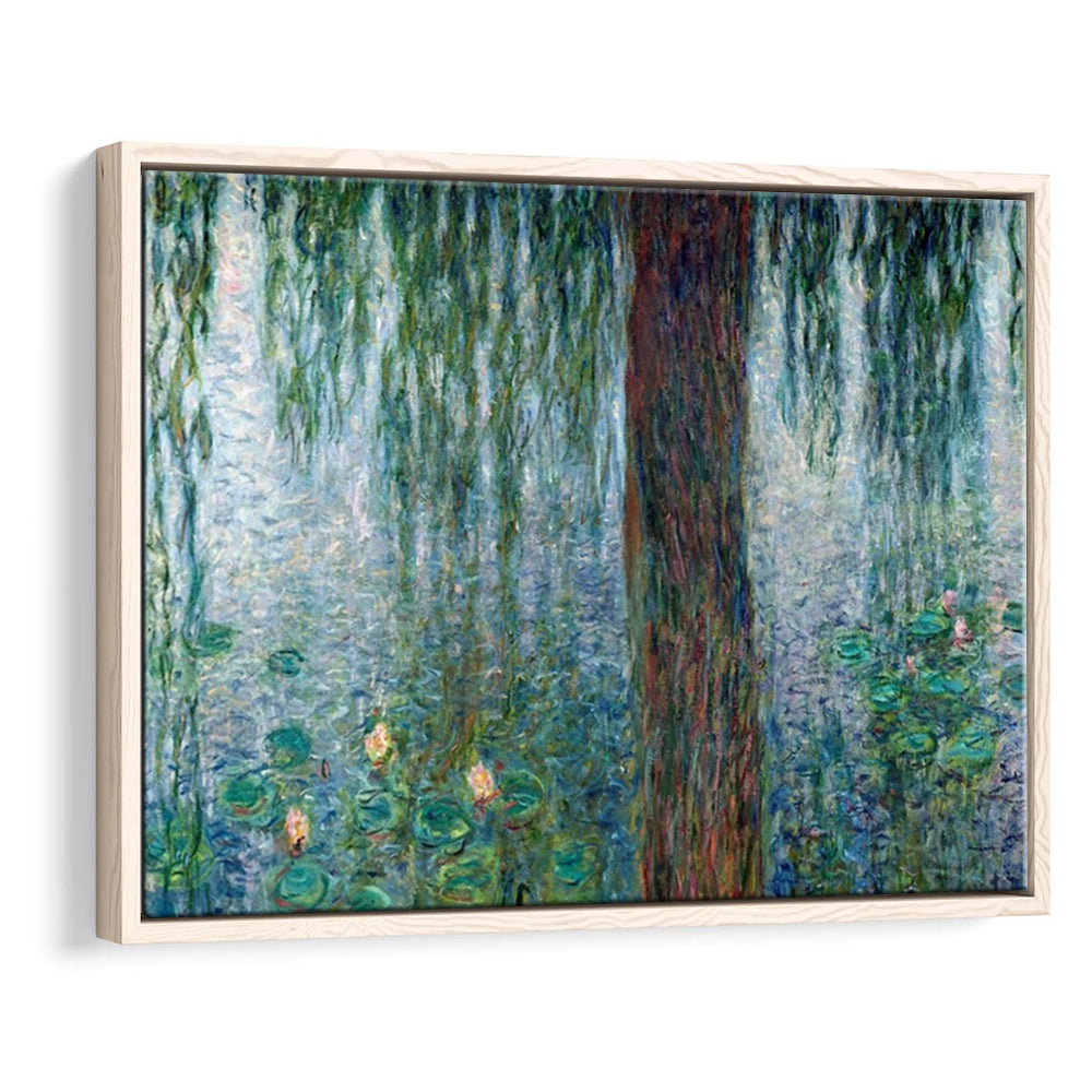 Waterlilies Morning With Weeping Willows Wall Art, Framed Cavas Print, Floating Frame