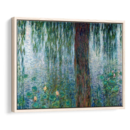 Waterlilies Morning With Weeping Willows Wall Art, Framed Cavas Print, Floating Frame