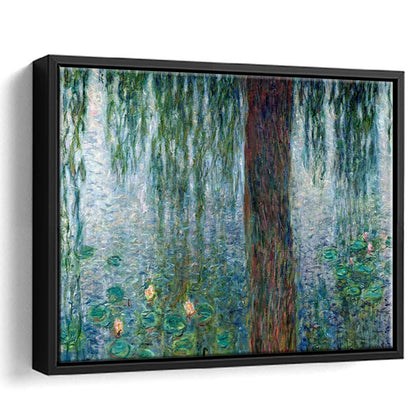 Waterlilies Morning With Weeping Willows Wall Art, Framed Cavas Print, Floating Frame