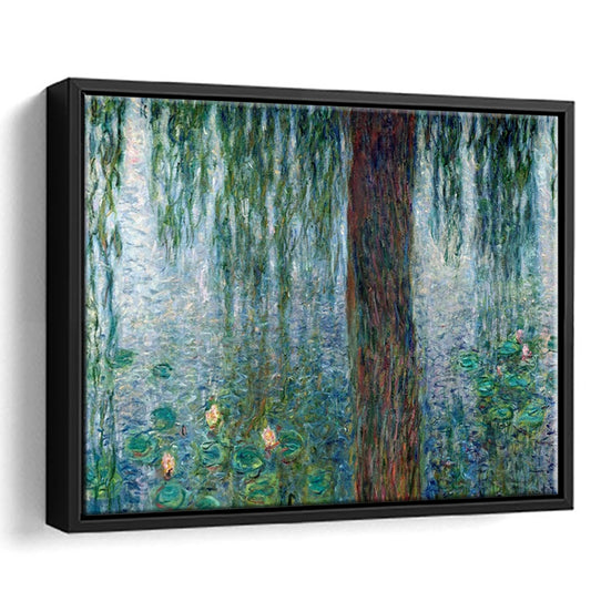 Waterlilies Morning With Weeping Willows Wall Art, Framed Cavas Print, Floating Frame