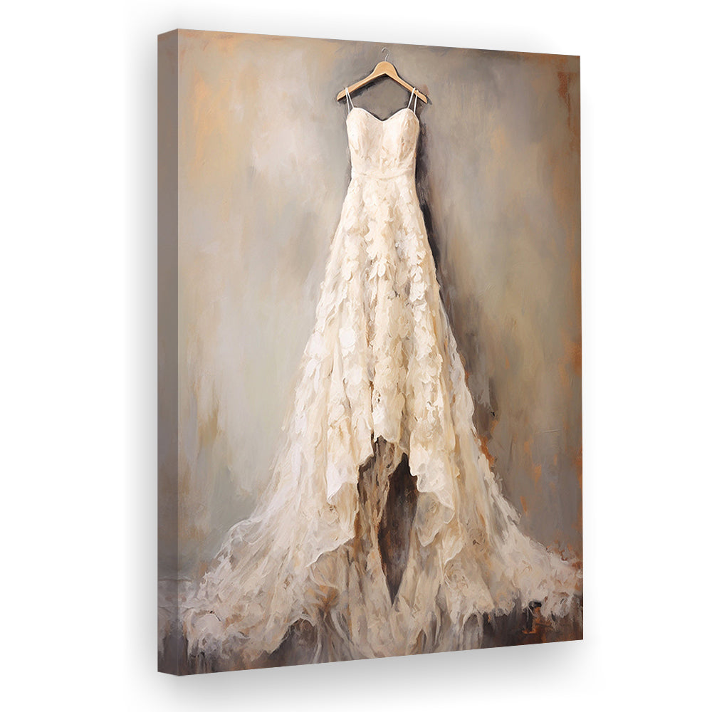 Wedding Dress Oil Painting Elegant Wedding Dress Art Vintage Style Art, Canvas Print Wall Art, Wall Decor, Painting Canvas