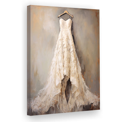 Wedding Dress Oil Painting Elegant Wedding Dress Art Vintage Style Art, Canvas Print Wall Art, Wall Decor, Painting Canvas
