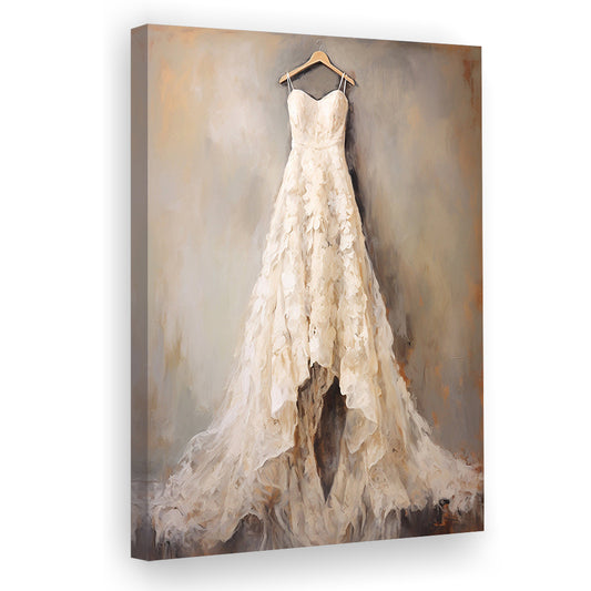 Wedding Dress Oil Painting Elegant Wedding Dress Art Vintage Style Art, Canvas Print Wall Art, Wall Decor, Painting Canvas