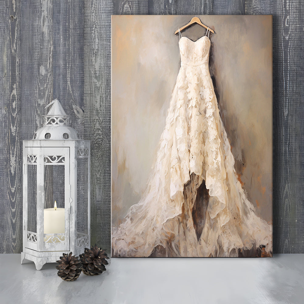 Wedding Dress Oil Painting Elegant Wedding Dress Art Vintage Style Art, Canvas Print Wall Art, Wall Decor, Painting Canvas