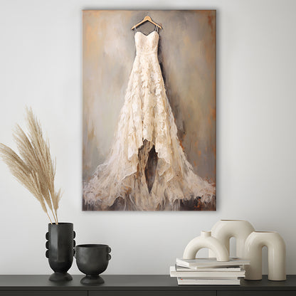 Wedding Dress Oil Painting Elegant Wedding Dress Art Vintage Style Art, Canvas Print Wall Art, Wall Decor, Painting Canvas