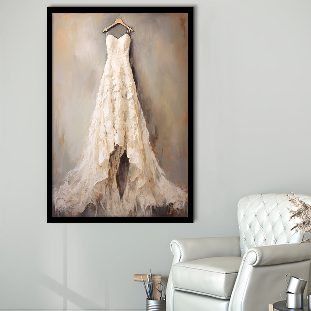 Wedding Dress Oil Painting Elegant Wedding Dress Art Vintage Style Art, Framed Art Print Wall Decor, Picture Framed