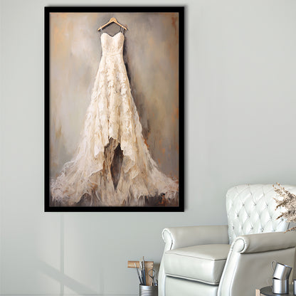 Wedding Dress Oil Painting Elegant Wedding Dress Art Vintage Style Art, Framed Art Print Wall Decor, Picture Framed