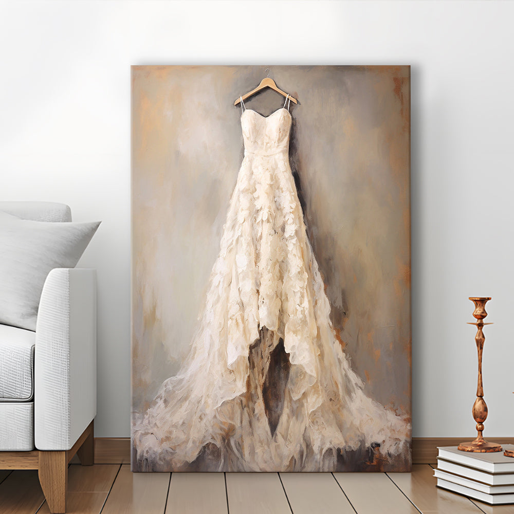 Wedding Dress Oil Painting Elegant Wedding Dress Art Vintage Style Art, Canvas Print Wall Art, Wall Decor, Painting Canvas