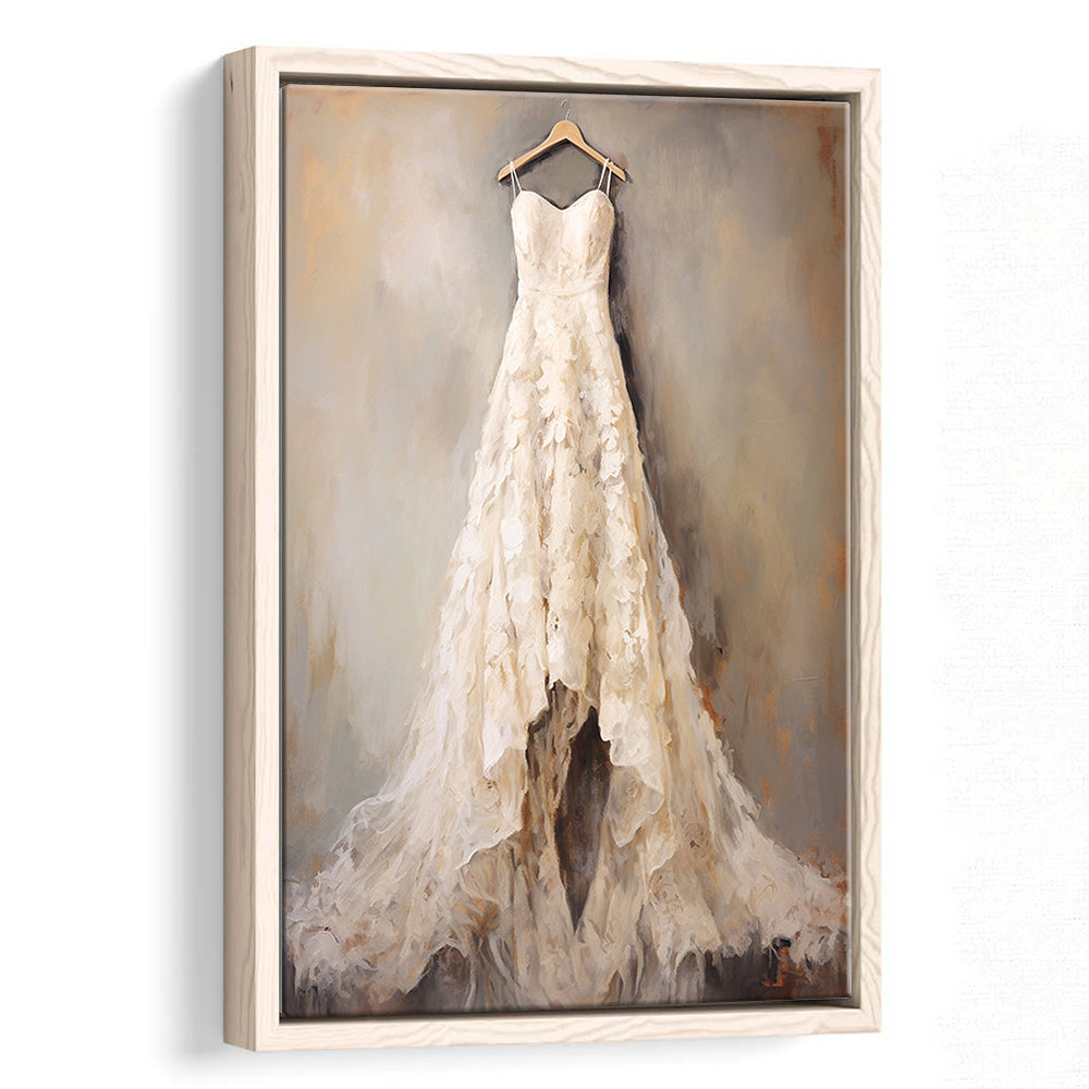 Wedding Dress Oil Painting Elegant Wedding Dress Art Vintage Style Art, Framed Canvas Print Wall Art, Floating Frame