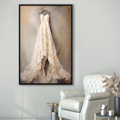 Wedding Dress Oil Painting Elegant Wedding Dress Art Vintage Style Art, Framed Canvas Print Wall Art, Floating Frame