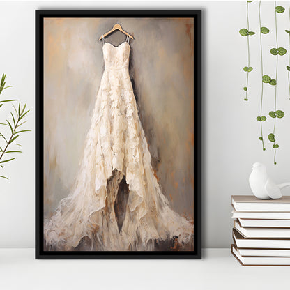 Wedding Dress Oil Painting Elegant Wedding Dress Art Vintage Style Art, Framed Canvas Print Wall Art, Floating Frame
