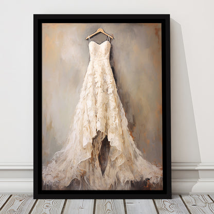 Wedding Dress Oil Painting Elegant Wedding Dress Art Vintage Style Art, Framed Canvas Print Wall Art, Floating Frame