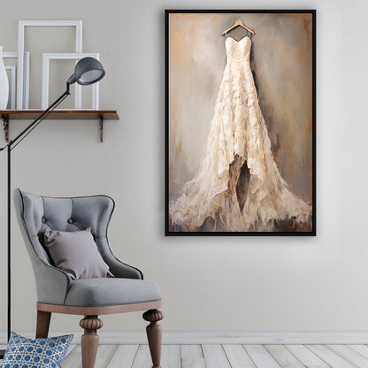 Wedding Dress Oil Painting Elegant Wedding Dress Art Vintage Style Art, Framed Canvas Print Wall Art, Floating Frame