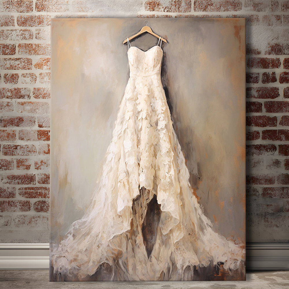 Wedding Dress Oil Painting Elegant Wedding Dress Art Vintage Style Art, Canvas Print Wall Art, Wall Decor, Painting Canvas