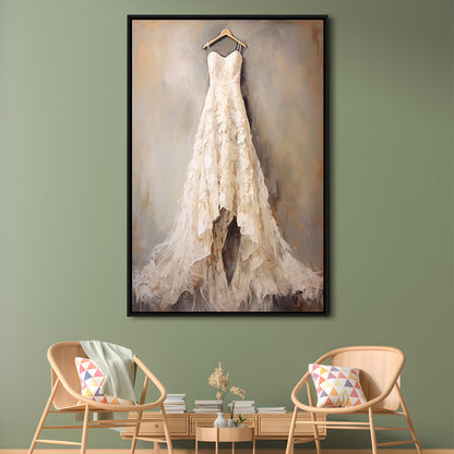 Wedding Dress Oil Painting Elegant Wedding Dress Art Vintage Style Art, Framed Canvas Print Wall Art, Floating Frame