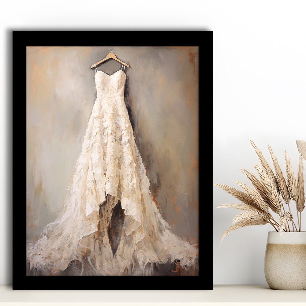 Wedding Dress Oil Painting Elegant Wedding Dress Art Vintage Style Art, Framed Art Print Wall Decor, Picture Framed