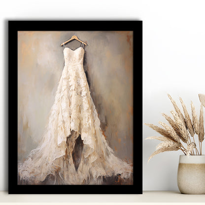 Wedding Dress Oil Painting Elegant Wedding Dress Art Vintage Style Art, Framed Art Print Wall Decor, Picture Framed