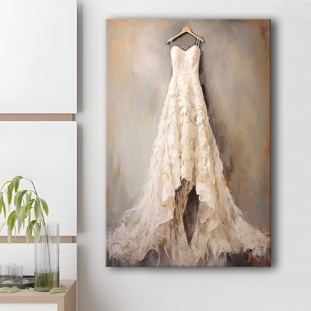 Wedding Dress Oil Painting Elegant Wedding Dress Art Vintage Style Art, Canvas Print Wall Art, Wall Decor, Painting Canvas