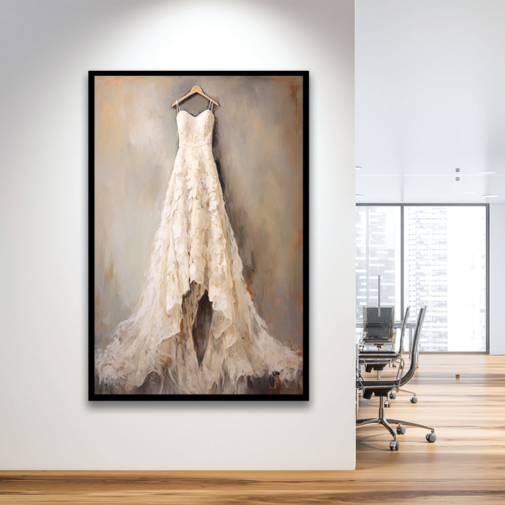 Wedding Dress Oil Painting Elegant Wedding Dress Art Vintage Style Art, Framed Art Print Wall Decor, Picture Framed