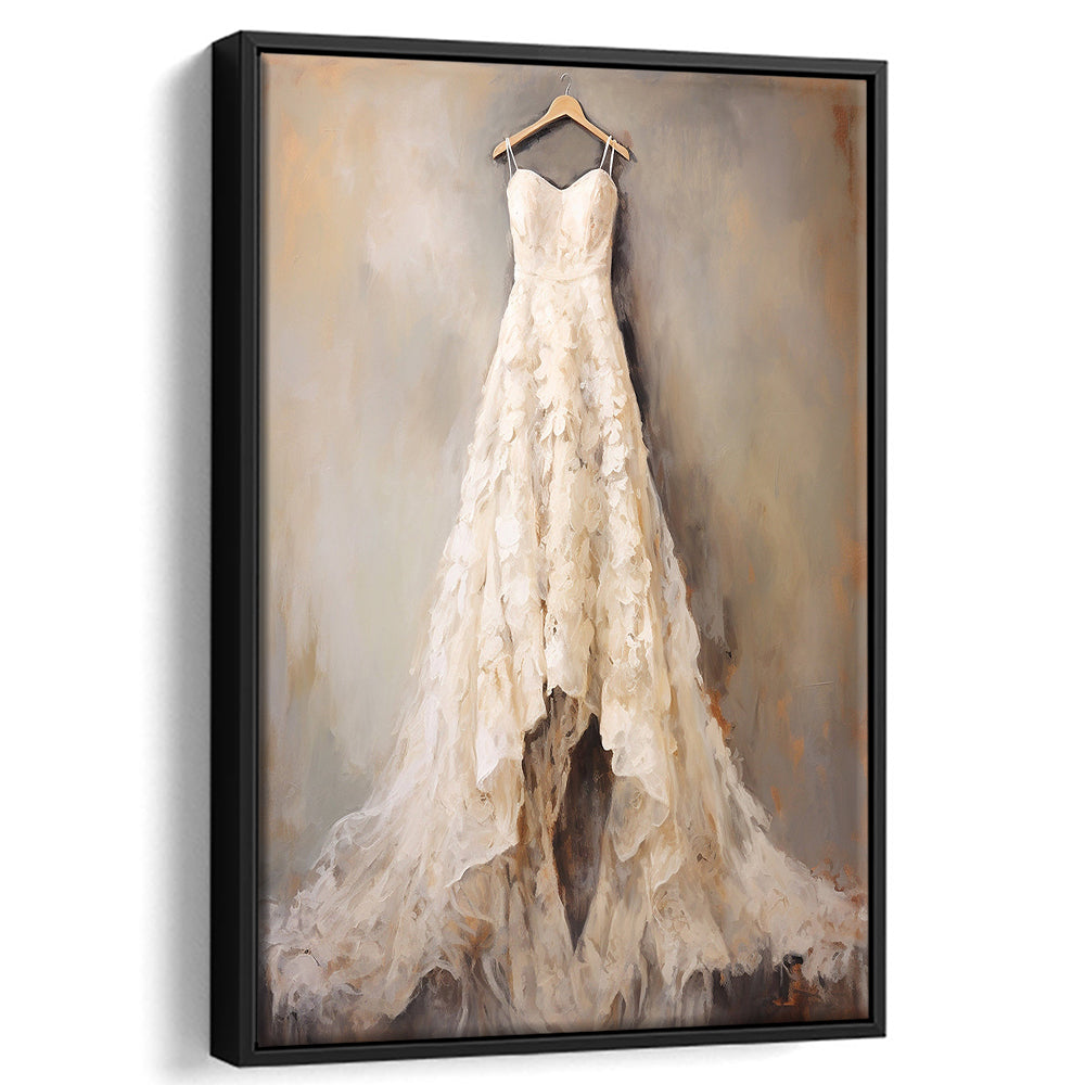 Wedding Dress Oil Painting Elegant Wedding Dress Art Vintage Style Art, Framed Canvas Print Wall Art, Floating Frame