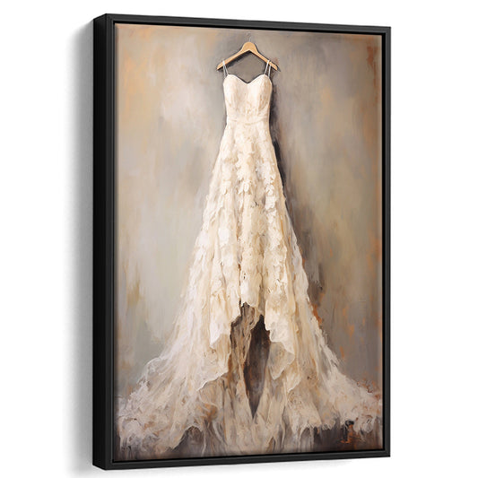 Wedding Dress Oil Painting Elegant Wedding Dress Art Vintage Style Art, Framed Canvas Print Wall Art, Floating Frame