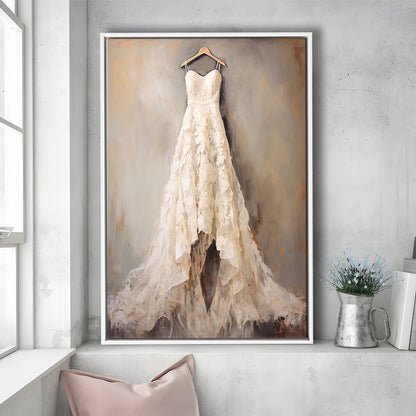 Wedding Dress Oil Painting Elegant Wedding Dress Art Vintage Style Art, Framed Canvas Print Wall Art, Floating Frame