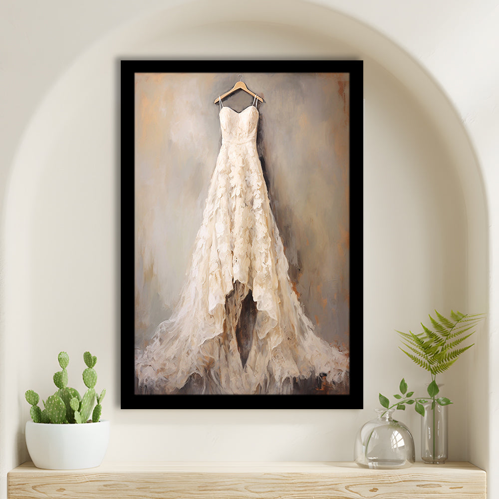 Wedding Dress Oil Painting Elegant Wedding Dress Art Vintage Style Art, Framed Art Print Wall Decor, Picture Framed